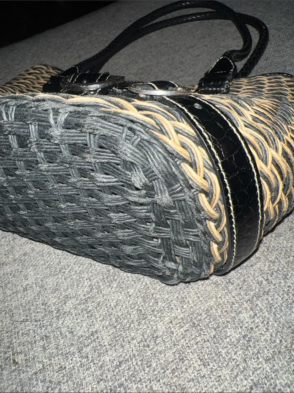 Brighton Woven Straw Tote with Black Trim and Silver Buckle GUC